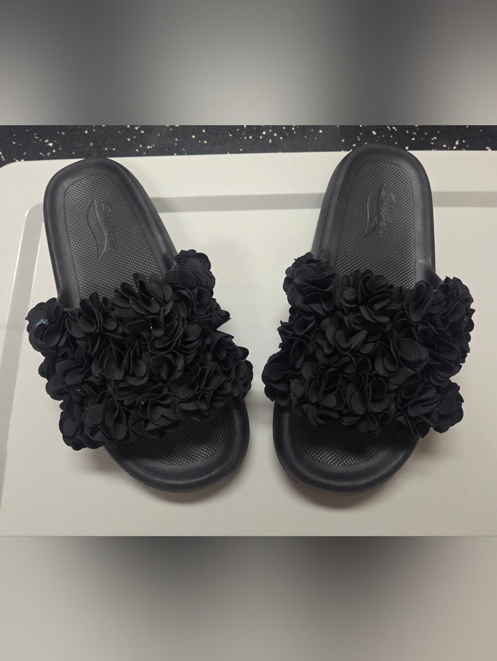 Skechers Women’s Black Floral Embellished Slide Sandals
